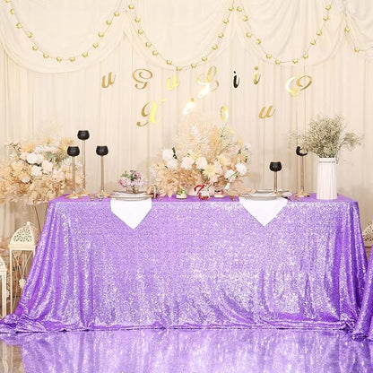 SquarePie Sequin Tablecloth 60 x 120 Inch Lavender Sparkly Table Linen for Wedding Party