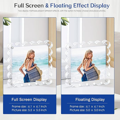 Acrylic Picture Frames .5×5inch 2Pack - Double-Sided Scalloped Photo Frame, 20mm Ultra-Clear Block, Modern Desktop Display for Home/Office Decor (2 Pack, 5X5)