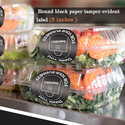 Angel's Peel Lounge Thank You Tamper Proof Stickers Roll — Tamper Evident Stickers for Delivery Bags, Drink Lids, Food Containers, Writable Seal Tape, Thank You Labels - 3x3in 250-COUNTS, BLACK, ROUND