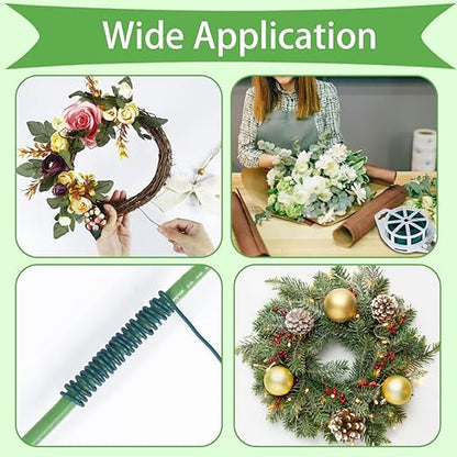 Tenn Well Green Floral Wire, 328 Feet 22 Gauge Soft Craft Florist Wire with Built-in Cutter for Flower Arrangements, Wreath Making, Christmas Ornaments, Gardening, Crafts