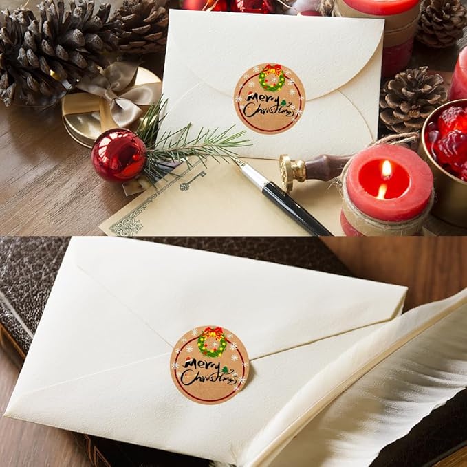 100-1000pcs Custom Stickers Merry Christmas Stickers Personalized Labels Adhesive Xmas Decorative Envelope Seals Stickers for Cards Gift Boxes(Round-10)
