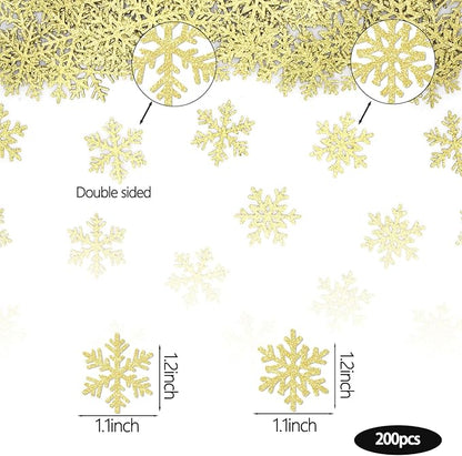 200PC Snowflake Party Decorations Gold Glitter Christmas Confetti Paper Snowflakes Table Confetti For Winter Holiday Birthday Baby Shower Party Decor