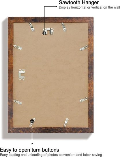 10x14 Picture Frame Set of 4 with Tempered Glass, Rustic Frame Display 8x12 Pictures with Mat or 10 x 14 Without Mat, Wooden Photo Frames for Wall Mounting