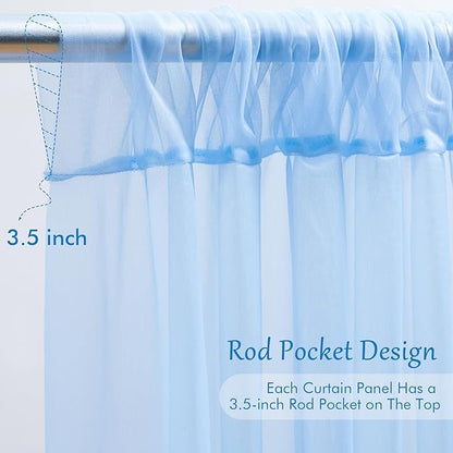 30×10ft Blue Tulle Backdrop Curtain with Lights String for Parties, Sheer Photo Backdrop Curtains for Wedding Party Photography Background