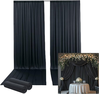 10ftx14FT Wrinkle Free Black Backdrop Curtain, 2 Panels 14FT Height Black Wedding Backdrop Drapes, Silky Polyester Back Drop Cloth for Birthday Photography Background Party Backdrop Draping