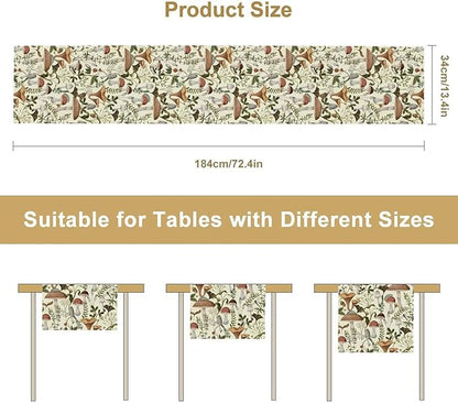 Mushroom Table Runner,Vintage Forest Flower Plant Print Table Runner for Kitchen Dining Table Home Party Decoration 13x120 Inch