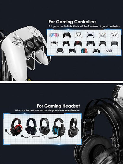 OAPRIRE Headset and Controller Stand, Space-Saving 2 Tier Game Controller Holder, Acrylic Controller and Headset Stand for Desktop, Universal Design Compatible with PS5/PS4/Xbox/Switch (Crystal Clear)