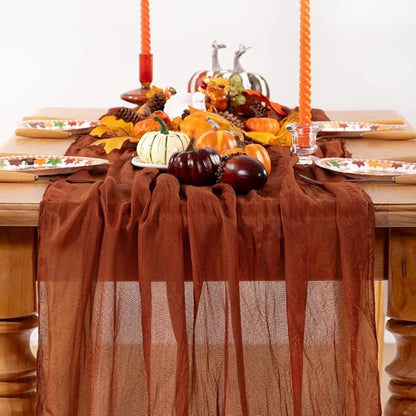 Terracotta Cheesecloth Table Runner Fall Burnt Orange Cheese Cloth Table Runner 120 Inches Rust Thanksgiving Fall Table Decorations for Friendsgiving Wedding Bridal Baby Shower Party