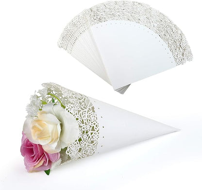 GWHOLE 100 Pcs Flower Confetti Petal Cone for Wedding Party, White
