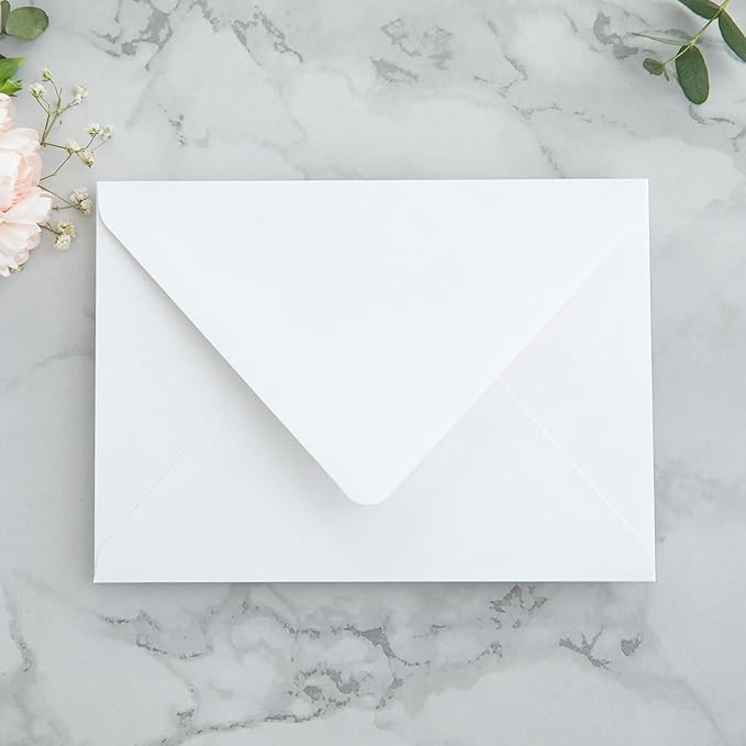 PONATIA 50PCS A7 Euro Flap Envelopes, 5.25 x 7.25'' White Envelopes for Weddings Invitations, Photos, Postcards, Greeting Cards, Christmas Gift Cards, Acrylic Mailing (White (No Liner)