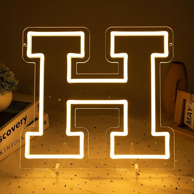 Light Up Letters H, Led Marquee Letter Lights Neon Sign, 13" Height Decorative Lighted Alphabet Number, Battery/USB Powered Led Letters Lights for Wedding, Birthday, Party, Christmas or Home Decor