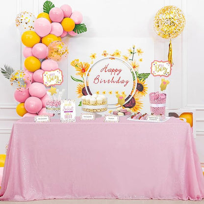 QueenDream Pink Tablecloth 90 x 132 Inch Sequin Tablecloth for Party Decorations Glitter Tablecloth for Bridal Baby Shower Wedding