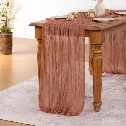 MLMW 6 Pack Dusty Rose Table Runner Cheesecloth Boho Gauze Rustic Cheese Cloth Table Runner 160 inch Sheer 13.3ft for Wedding Party Baby Bridal Shower Birthday
