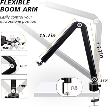SUNMON Mic Stand Boom Arm - Microphone Arm Compatible with HyperX QuadCast, 360° Rotation Microphone Stand, Weighted Metal Mic Boom Arm for HyperX QuadCast,Blue Yeti,Shure MV7,Rode and Most Gaming