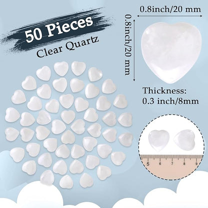 Gerrii 50 Pcs Heart Healing Stone Bulk Quartz Heart Inspirational Stones Gift for Women Love Pocket Polished Natural Energy Balancing Meditation 0.8 Inch(Clear)