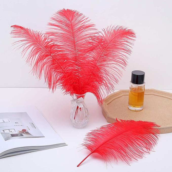 Ballinger Red Ostrich Feathers Bulk - 24Pcs 12-14inch Large Ostrich Feathers for Vase,Party Centerpieces,Wedding and Home Decor