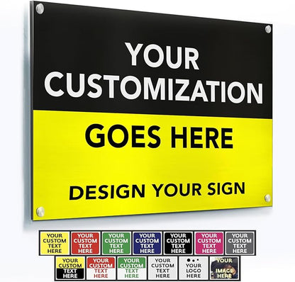 Custom Metal Signs, Personalized Aluminum, Waterproof Business Signs, White Aluminum (Black & Yellow, 30x24 In)
