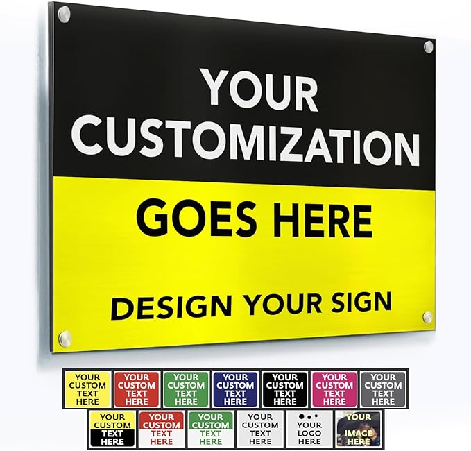 SPEEDYORDERS Custom Outdoor Metal Signs, Personalized Aluminum Signs, Customized Safety Signs, Metal Business Signs, Waterproof Outdoor Business Signs, White Aluminum (Black & Yellow, 42x28 In)