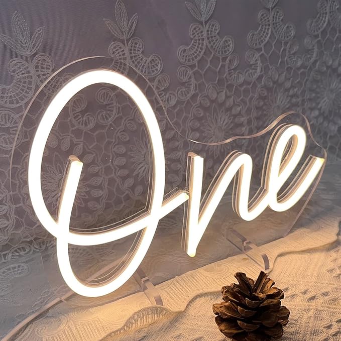 One Year Old Birthday Table Number Neon Sign Desk Lamp Night Light Wedding Letter LED Neon Sign Wedding Table Decorations Neon Light Bedroom Home Room Decor Christmas Party Warm White USB 28.8×19.6CM