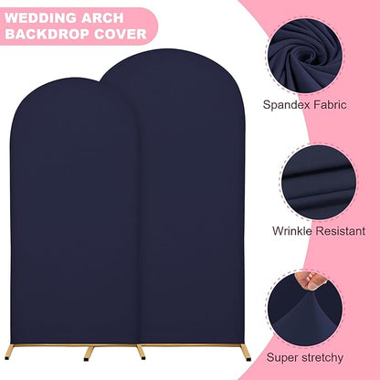 Wedding Arch Covers Arch Backdrop Cover Arch Stand Covers 7.2FT 6FT Set 2 Arch Cover Spandex Fabric Stretchy Backdrop for Wedding Birthday Party Decoration Baby Shower (Dark Blue)