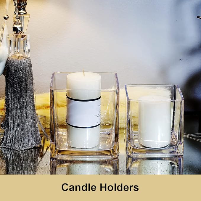 EnovaFloral Cube Glass Vase, 5x5 Inch Square Glass Vase - Floating Candle Holder for Wedding Centerpieces and Home Office Decor