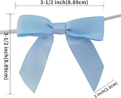 50pcs 3-1/2" Sky Blue Satin Ribbon Bows with Twist Ties Mini Ribbon Bows for Baby Shower Decoration Gift Packing&Wrapping Accessoried(Lt.Blue)