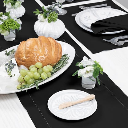 Solino Home Linen Black Table Runner 108 Inches Long - 100% Pure Linen 14 x 108 Inch Table Runner for Fall, Autumn, Halloween, Thanksgiving - Classic Hemstitch