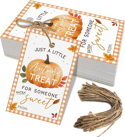 50pcs Thanksgiving Gift Tags with String, Autumn Pumpkin Thank You Tags for Birthday and Baby Shower Party Favors Decoration(Pumpkin)