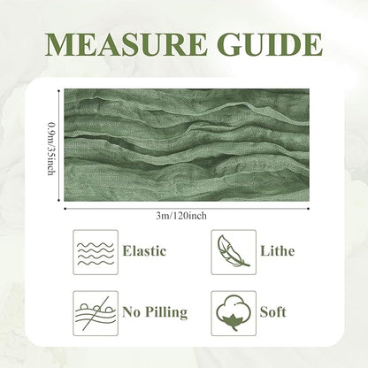 Asee'm 4pcs Cheesecloth Table Runner 120 Inches Sage Green Boho Gauze Cheese Cloth Runner 10FT Rustic Sheer Table Runners for Summer Wedding Baby Shower Holiday Party Decoration