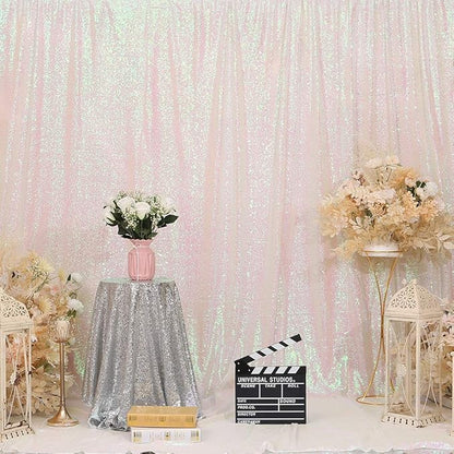 Eternal Beauty White Iridescent Sequin Backdrop, 6x6 Ft Glitter Background Curtains for Shimmer Photography Party Wedding Birthday Back Drop Decor