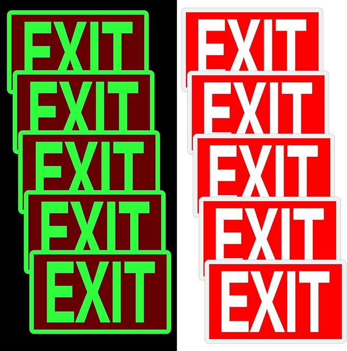 10 Pcs Glow in the Dark Exit Signs for Business 12 x 7 Inch Photoluminescent Signs Stickers for Indoor Outdoor for Business, Office, Warehouse (Without Arrows)