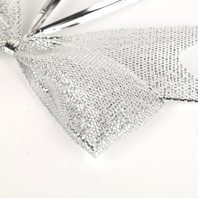 50pcs 3-1/2" Silver Twist Ties Metallic Silver Bows with Twist Tie Bows Fish Tail Cuttiog(Silver.)