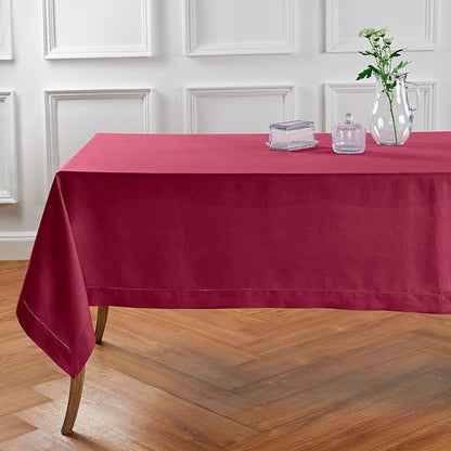 Solino Home Beet Linen Tablecloth 60 x 90 Inch - 100% Pure Linen Hemstitch Table Cloth for Rectangle Tables - Classic Hemstitch, Machine Washable Tablecloth for Fall, Thanksgiving, Christmas, Holiday