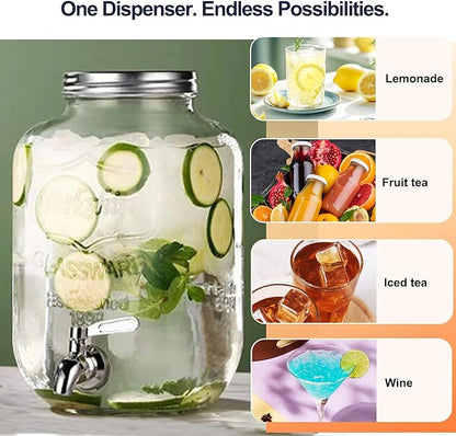 2 Gallon Drink Dispensers for Parties, 2 Pack Beverage Dispensers with Stand, Glass Water Jug Dispenser, with 18/8 Stainless Steel Spigot, Great for Party, Wedding, Picnic, BBQ