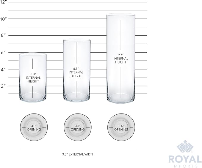 Royal Imports Glass Cylinder Flower Centerpiece Vases Set of 3 - Hurricane Candle Holder Pillar, Floating, Tealights - Use for Floral, Wedding, Home Decor, Holiday Includes 3 Floating Candles