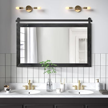 COGOOD Farmhouse Bathroom Mirror - 45 x 30 Large Rectangle Barn Door Mirror for Vanity, Bedroom, Living Room Wall Decor (Black)