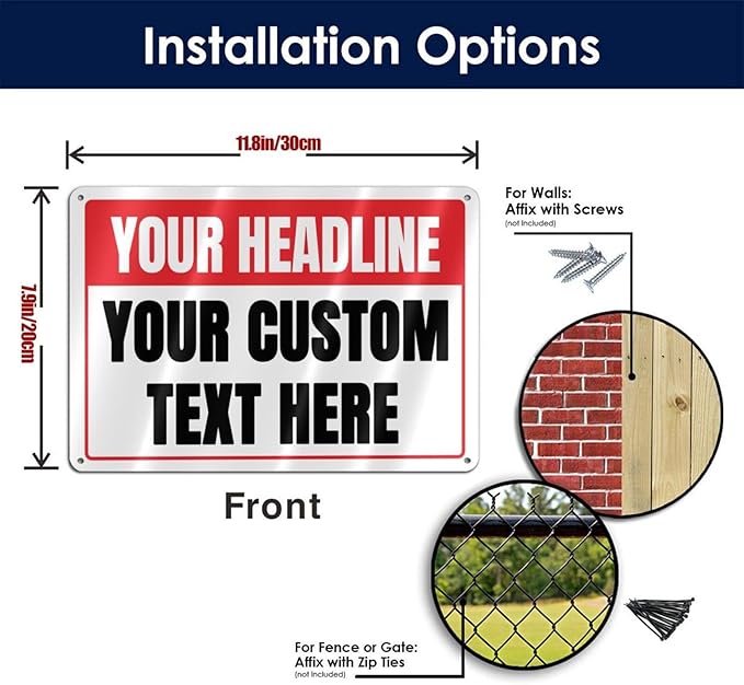Custom Signs Outdoor Metal - 12 x 8 Personalized Entrance Garden Hazard Parking Signs for Business, Rust-Proof .040 Aluminum (Personalized Headline)