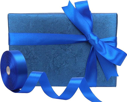 Blue Solid Satin Ribbon 1 Inch 50 Yards Solid Polyester Fabric Ribbon for Gift Wrapping Wedding Christmas Baby Shower Birthday Party Decoration Handmade Immortal Flower Craft