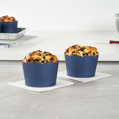 Panificio 10 Ounce Cupcake Wrappers, 200 Scalloped Baking Cups - Oven-Ready, Greaseproof, Midnight Blue Paper Cupcake Liners, Disposable, For Birthdays, Baby Showers, Or Weddings - Restaurantware