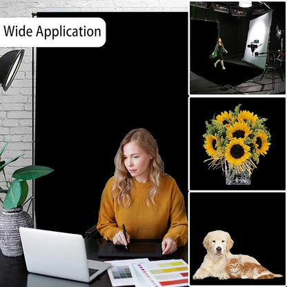 Black Photo Backdrop for Photoshoot, Photo Backdrop Curtain, Black Backdrops for Party Portrait Photoshoots Video Studio 6x9ft