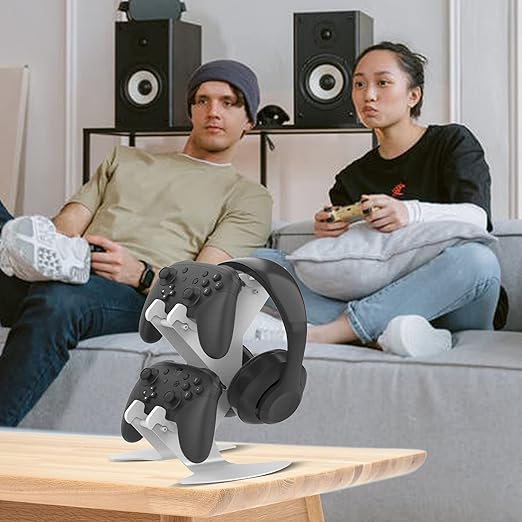 Controller Holder, Game Controller Headset Stand for Xbox Series X S/Xbox one / PS5 / PS4 / NS/PC/Headset, Aluminum Metal Headset Mount Universal Organizer for Video Game Accessories (White)