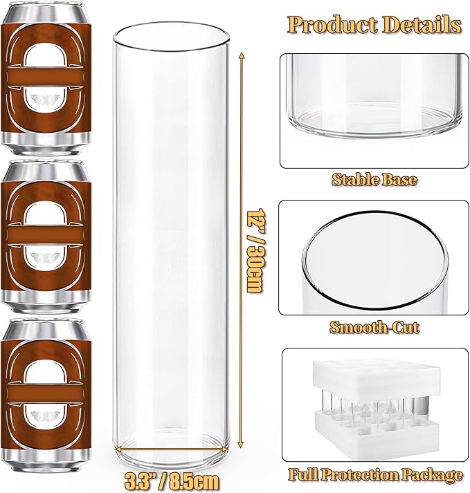 12Pcs Glass Cylinder Vases 12 Inch Tall Clear Flower Vases for Centerpieces Wedding Decoration, Hurricane Floating Candle Holder for Party Table Home Decor