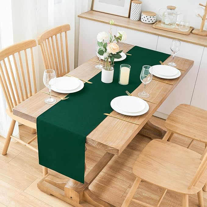 2 Pack Green Table Runner 12 x 72 Inch Solid Color Farmhouse Runners Coffee Table Dresser for Daily Party Home Decoration