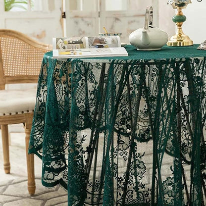 Vintage 60 inch Green Lace Tablecloth Floral Embroidered Boho Shabby Chic Small Table Cover for Wedding Halloween Party Dinning Holiday, 1 Piece