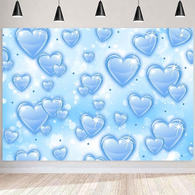 Sensfun 8x6ft Light Blue Heart Backdrop Early 2000s Party Decorations Old School Backdrops Valentines Day 90s Hearts Y2K Birthday Party Banner Newborn Photography Background Selfile Photo Booth Props