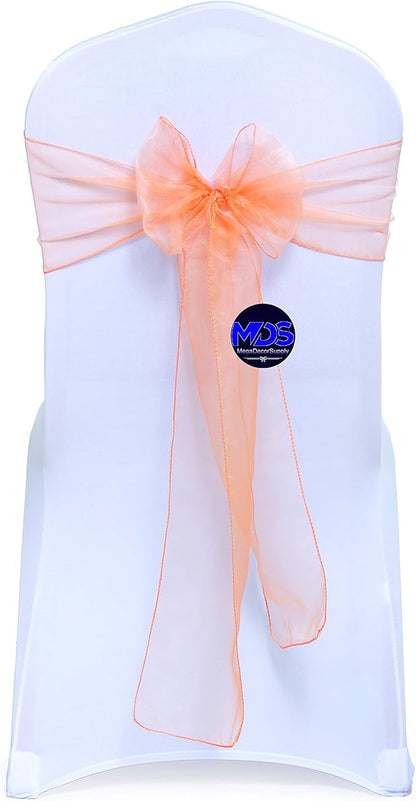 MDS Pack of 125 PCS Organza Chair Sashes Wider Dining Chair Bows Ribbon Tie Back for Wedding Party Birthday Bridal Shower Reception Event Banquet Home Chair Cover Decoration - Peach