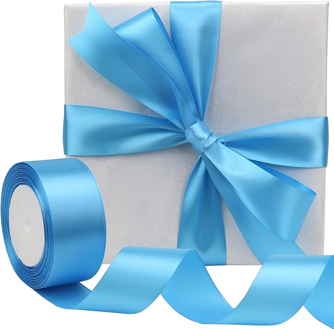 Light Blue Solid Satin Ribbon 1-1/2 Inch 25 Yards Solid Polyester Fabric Ribbon for Gift Wrapping Wedding Christmas Baby Shower Birthday Party Decoration Handmade Immortal Flower Craft