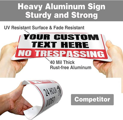 Custom Private Property No-Trespassing Signs - 12 x 8 Personalized Aluminum Metal Rust-Proof Outdoor Signs with Your Text Logo (NO TRESPASSING)