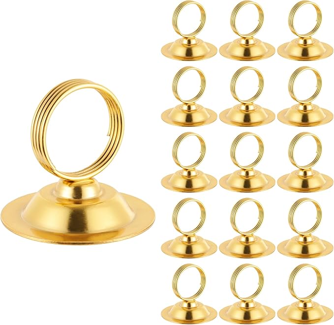 Urban Deco 16 PK Table Card Holder Place Card Holders Steel Card Holders for Photos, Food Signs, Memo Notes, Weddings, Restaurants, Birthday（Gold）