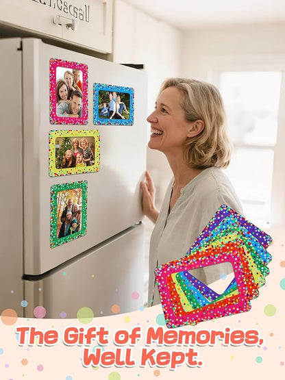 ANPHSIN 12Pcs Magnetic Picture Frame for 4x6in Photo - Cute Magnets Frames Fridge Decor Gifts for Girls Women, Home Refrigerator, Back to School Locker, Classroom Decorations Supplies, Colorful Dots
